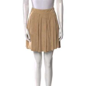 Alice + Olivia Beige Suede Pleated Skater Skirt Size 4